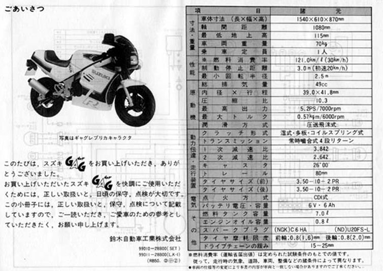 SUZUKIのZUZUKI GAG (LA41A) -since 1986- - バイクの系譜